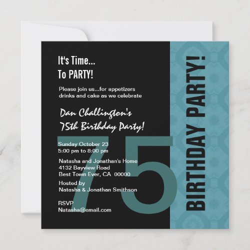 75th Birthday Modern Aqua Black C847 Announcements