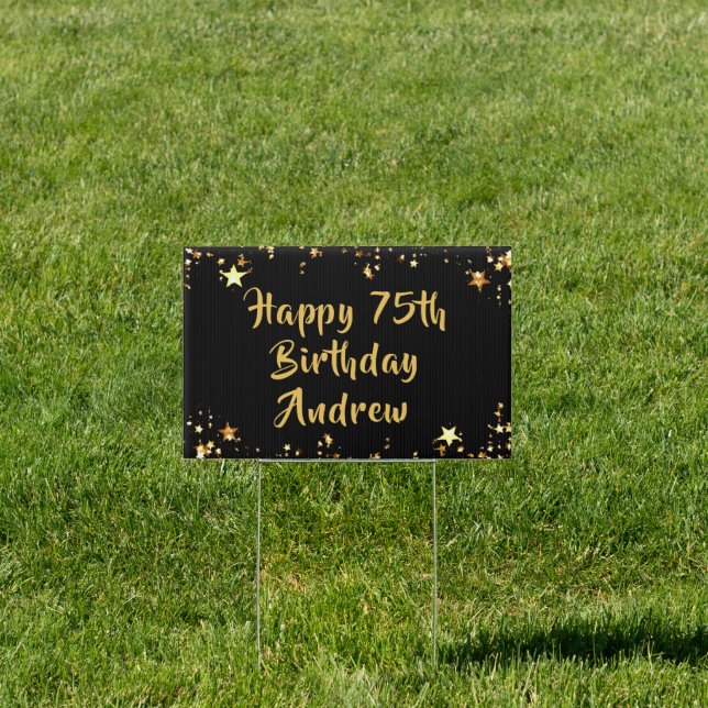 75th Birthday Modern Black and Gold Stars Sign (Insitu)