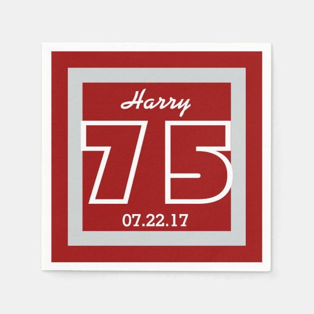75th Birthday Modern Geometric Square Frame Napkins (Front)