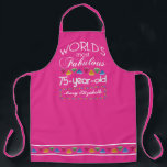 75th Birthday Most Fabulous Colorful Gems Pink Apron<br><div class="desc">Celebrate the milestone birthday of your favorite senior citizen with this fun gift reminding them of how fabulous they are. White and grey lettering on deep turquoise background. Colorful diamond-cut gems in rainbow tones serve as accent. Customize with names, initials or other text. This series is in increments of 5...</div>