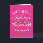 75th Birthday Most Fabulous Colorful Gems Pink Card<br><div class="desc">Celebrate the milestone birthday of your favorite senior citizen with this fun gift reminding them of how fabulous they are. White and grey lettering on deep pink background. Colorful diamond-cut gems in rainbow tones serve as accent. Customize with names, initials or other text. This series is in increments of 5...</div>