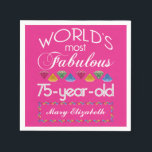 75th Birthday Most Fabulous Colorful Gems Pink Napkins<br><div class="desc">Celebrate the milestone birthday of your favorite senior citizen with this fun gift reminding them of how fabulous they are. White and grey lettering on deep pink background. Colorful diamond-cut gems in rainbow tones serve as accent. Customize with names, initials or other text. This series is in increments of 5...</div>