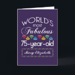 75th Birthday Most Fabulous Colorful Gems Purple Card<br><div class="desc">Celebrate the milestone birthday of your favorite senior citizen with this fun gift reminding them of how fabulous they are. White and grey lettering on deep purple background. Colorful diamonds in rainbow tones serve as accent. Customize with names, initials or other text. This series is in increments of 5 years...</div>