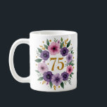 75th Birthday Mug – Floral Wreath with Gold Number<br><div class="desc">Celebrate 75 beautiful years with this elegant floral birthday mug! Featuring a stunning watercolor wreath of pink and violet flowers, lush green leaves, and a golden "75" at the center, this mug makes a perfect gift for any grandmother, mother, aunt, or friend turning 75. Delicate yet vibrant, it’s ideal for...</div>