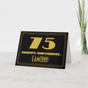 75th Birthday: Name + Art Deco Inspired Look "75" Card