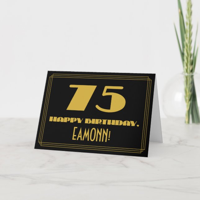 75th Birthday: Name + Art Deco Inspired Look "75" Card (Front)