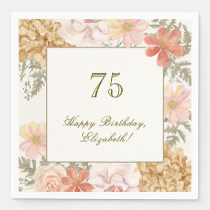 75th Birthday Napkin Autumn Color Floral Ivory