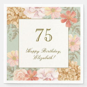75th Birthday Napkin Autumn Color Floral Sage