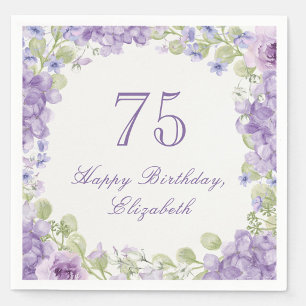 75th Birthday Napkins Elegant Purple Floral