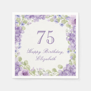 75th Birthday Napkins Elegant Purple Floral
