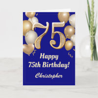 75th Birthday Navy Blue and Gold Balloons Confetti