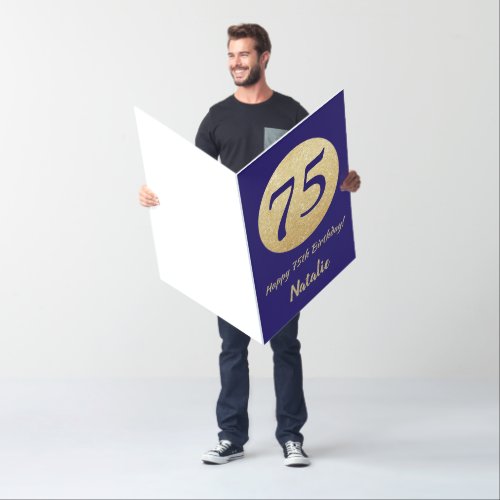 75th Birthday Navy Blue and Gold Extra Large Jumbo Card