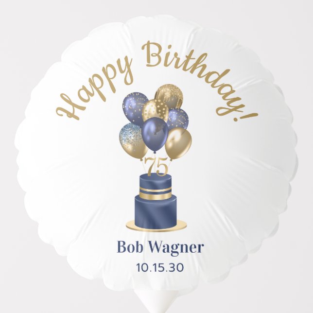 75th Birthday Navy Blue Balloon Cake (Front)