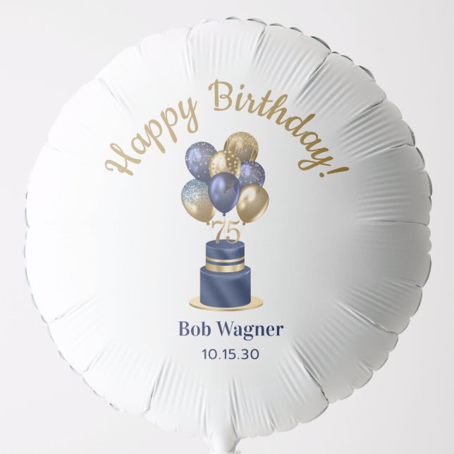 75th Birthday Navy Blue Balloon Cake (Front)