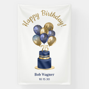 75th Birthday Navy Blue Balloon Cake Banner