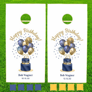75th Birthday Navy Blue Balloon Cake Cornhole Set