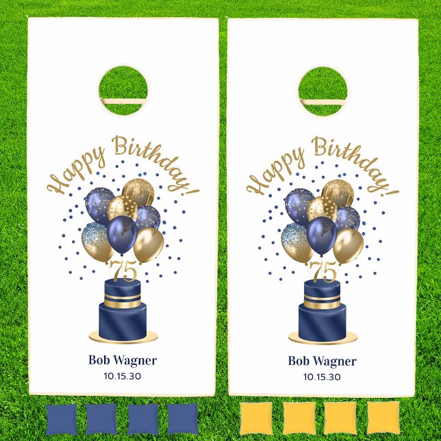 75th Birthday Navy Blue Balloon Cake Cornhole Set (Creator Uploaded)