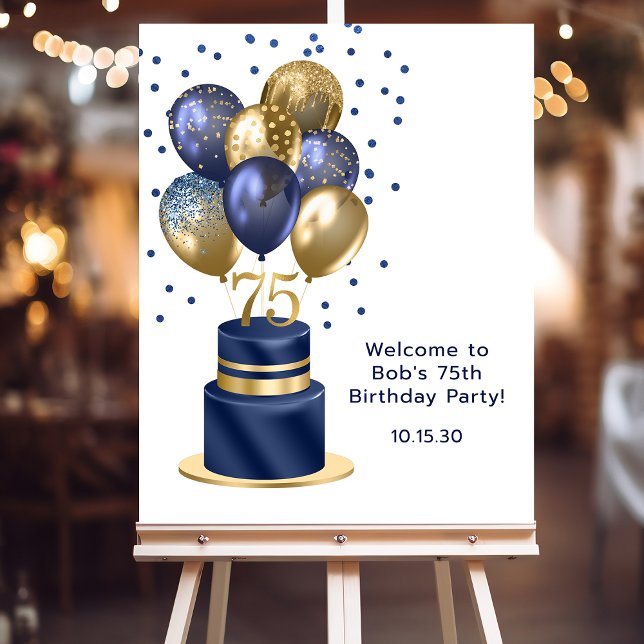 75th Birthday Navy Blue Balloon Cake Foam Board (Creator Uploaded)