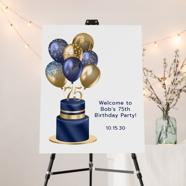 75th Birthday Navy Blue Balloon Cake Foam Board (In Situ (Stand))