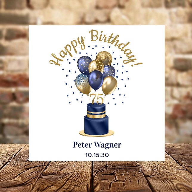 75th Birthday Navy Blue Balloon Cake Napkins (Creator Uploaded)
