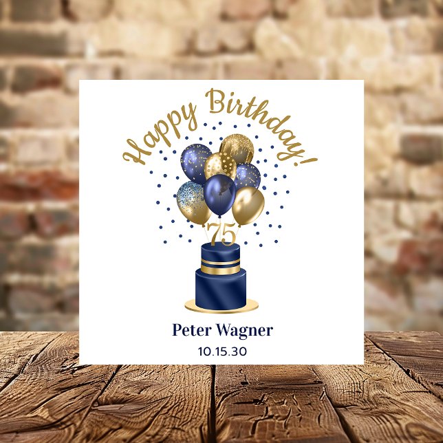 75th Birthday Navy Blue Balloon Cake Napkins (Creator Uploaded)
