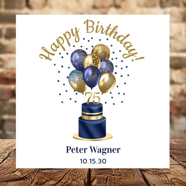 75th Birthday Navy Blue Balloon Cake Paper Dinner Napkins (Creator Uploaded)