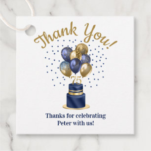 75th Birthday Navy Blue Balloon Cake Thank You Favor Tags