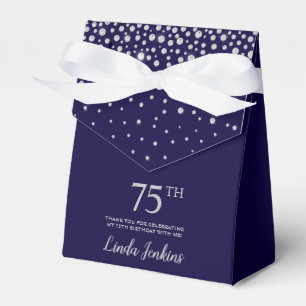 75th Birthday Navy Blue Sparkly Thank You Favor Boxes