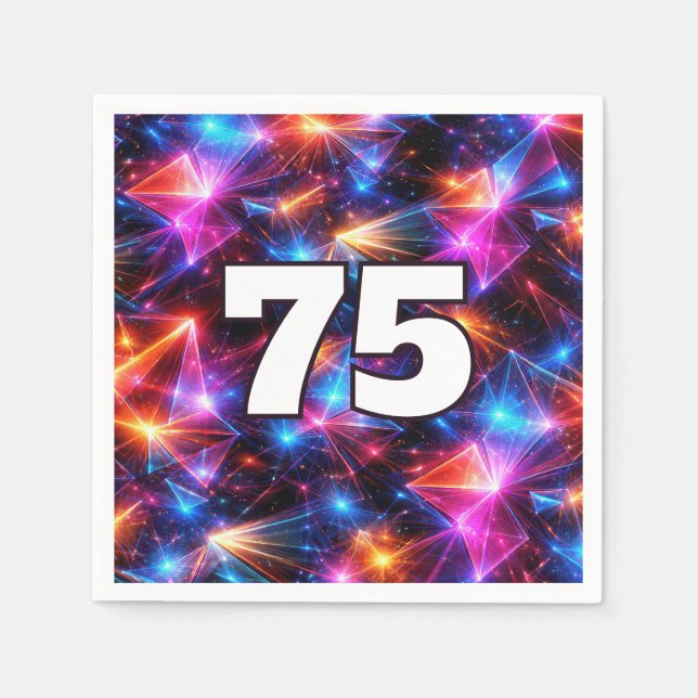 75th Birthday Neon Polygon Abstract  Napkins (Front)