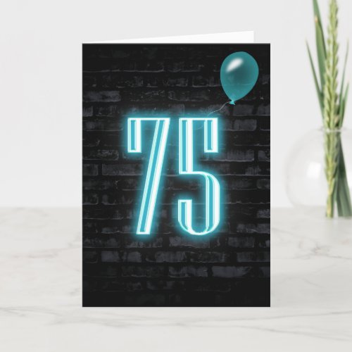 75th Birthday Neon Sign on Brick  Card