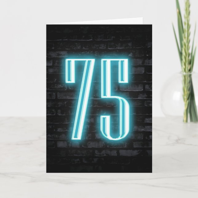 75th Birthday Neon Sign on Brick Card (Front)