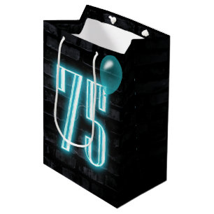 75th Birthday Neon Sign on Brick Medium Gift Bag