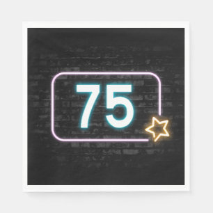 75th Birthday Neon Sign On Brick Napkins