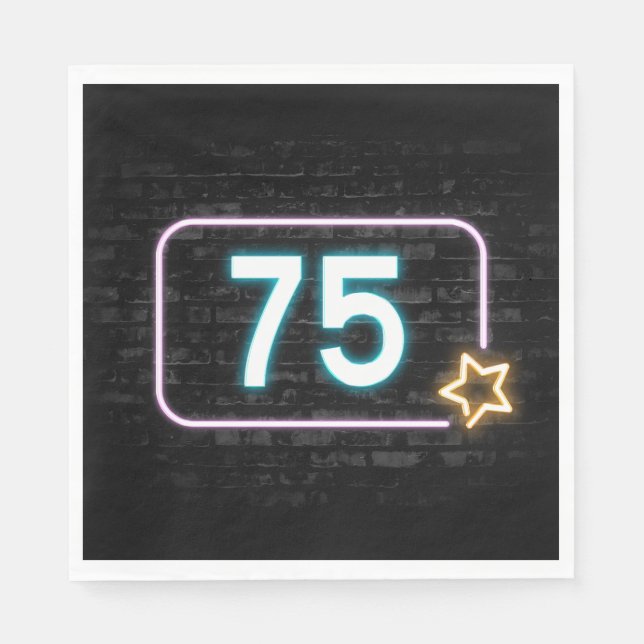 75th Birthday Neon Sign On Brick  Napkins (Front)