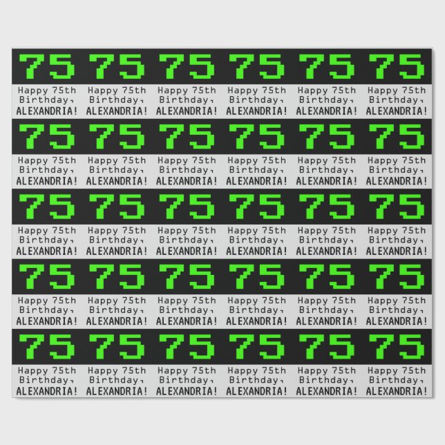 75th Birthday - Nerdy / Geeky Style "75" and Name Wrapping Paper (Flat)