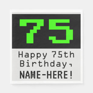 75th Birthday - Nerdy / Geeky Style "75" & Name Napkins