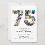 75th Birthday Number 75 Custom Photo Collage Invitation<br><div class="desc">Mark seventy five years of wonderful memories and adventures with this captivating 75th Birthday Number Photo Collage. This customizable template is the perfect blend of creativity and sentiment, allowing you to create a truly memorable gift for your loved one's special day. Capture the essence of incredible years in a single...</div>