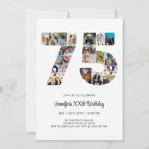 75th Birthday Number 75 Custom Photo Collage Invitation