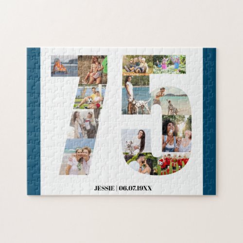 75th Birthday Number 75 Custom Photo Collage Jigsaw Puzzle