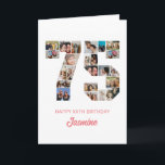 75th Birthday Number 75 Photo Collage Personalized Card<br><div class="desc">Celebrate momentous 75th Birthday with this cute card. It's a personalized photo collage birthday card that allows you to create a truly unique and memorable design. This customizable template lets you insert your own cherished photos, capturing the precious moments throughout the year. This custom card is perfect for commemorating your...</div>
