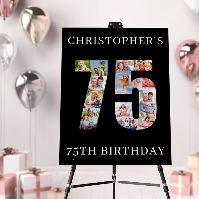 75th Birthday Number 75 Photo Collage Personalized Foam Board (Creator Uploaded)