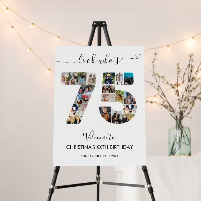 75th Birthday Number 75 Photo Collage Welcome Foam Board (In Situ (Stand))