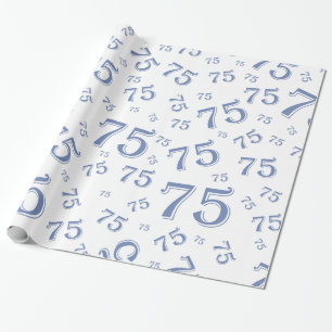75th Birthday Number Pattern 75 Blue and White Wrapping Paper