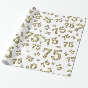 75th Birthday Number Pattern 75 Gold and White Wrapping Paper