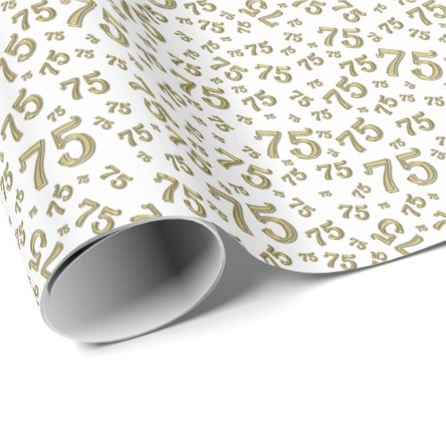 75th Birthday Number Pattern 75 Gold and White Wrapping Paper