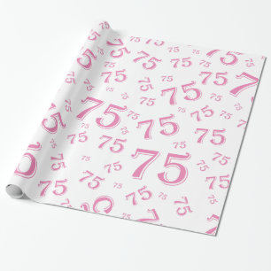 75th Birthday Number Pattern 75 Pink and White Wrapping Paper
