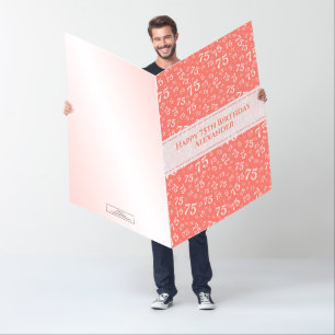 75th Birthday Number Pattern Coral/White Jumbo Card