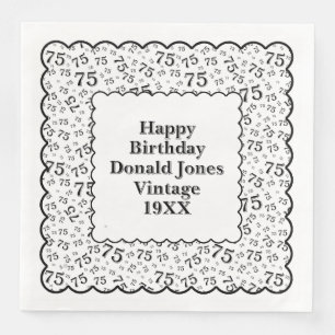 75th Birthday Number Pattern Scallops Black/White Paper Dinner Napkins