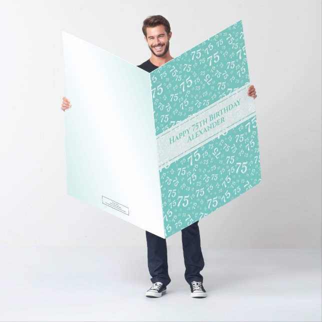75th Birthday Number Pattern Teal/White Jumbo Card (In Situ)