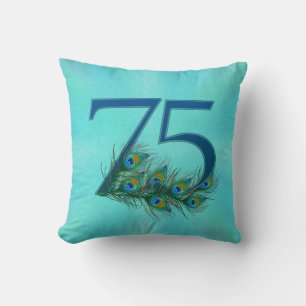 75th Birthday Or Anniversary Peacock Feather Throw Pillow